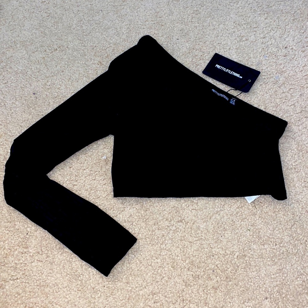 Black One Shoulder Rib Crop Top